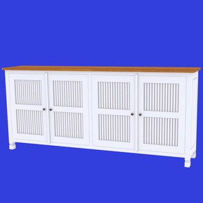 Massives Teakholz Sideboard in der Farbe French White mit 4 Schwingtüren