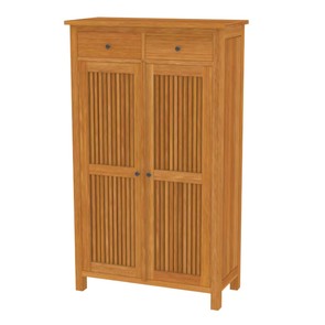 Teak massiv Highboard aus Plantagenholz mit 2 Schwingtüre, 2 Schubladen im oberen Bereich