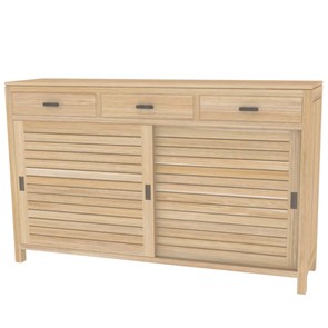 Massiver Sideboard aus zertifiziertem Plantagenteakholz mit 2 Schiebetüren und 3 Schubladen