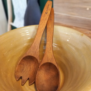 Holzbesteck Salatbesteck mit Schüssel aus Keramik