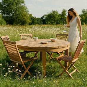 Gartentisch "MALLORCA" aus massivem, zertifiziertem Teakholz mit Gartenbank und Outdoorteppich (verschiedene Sorten)