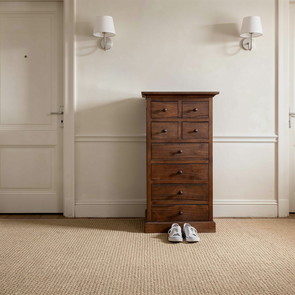 Klassische Schubladenkommode aus Teak massiv mit vier grossen und vier kleinen Schubladen, ideal als Flurkomme mit viel Stauraum, Moebelstueck vom Schreiner handgefertigt, Massanfertigung ohne Aufpreis, MOEBEL KOLONIE Muenchen