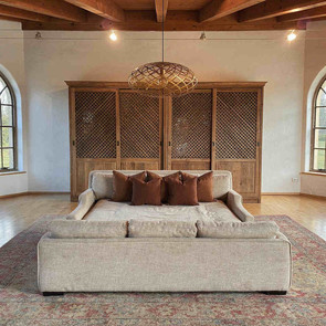 Massivholz Kleiderschrank Slide aus Teakholz mit vier Schiebetueren und Tuerfronten  im Lettice Stil, MOEBEL KOLONIE Muenchen