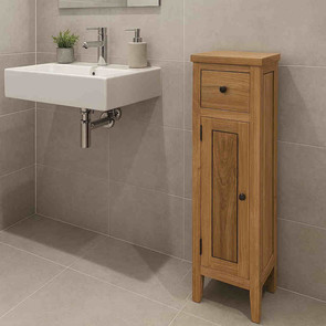 Massivholz Schraenkchen Brindisi aus massivem Teakholz mit einer Schublade, fuer Bad oder Gaeste WC, handgefertigt vom Schreiner in der MOEBEL KOLONIE Manufaktur, MOEBEL KOLONIE Massmoebel ohne Aufpreis