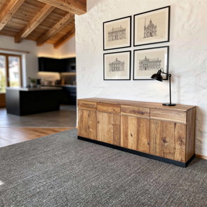 Massivholz Sideboard Ancona aus Teak massiv mit geschlossenen Tuerfuellungen, und Schubladen Stauraummoebel mit viel Platz fuer das Buero, Flur Wohnzimmer etc. vom Schreiner handgefertigt in der MOEBEL KOLONIE Manufaktur
