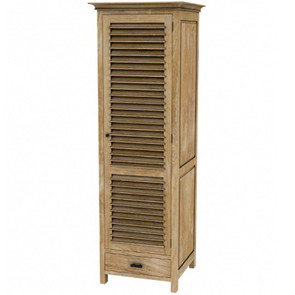 Teak Massivholz Schrank Deià mit 1 TUERE und einer Schublade im unteren Bereich, die Tuere ist in Shutter Optik gehalten, der Schrank fuer Kleider oder Garderobe verleiht dem Ambiente eine mediterranem Style, eine Schreiner Handarbeit aus unserer Manufaktur, als Mass Moebel ohne Aufpreis erhaeltlich, Moebel Design aus Massivholz Muenchen