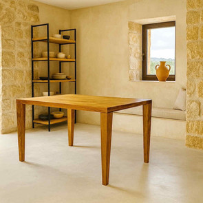 Tisch Classico mit Holzbeinen aus  Teakholz, Befestigung mit Metallplatine,  Teakholz Moebel vom Schreiner in Handarbeit aus unserer MOEBEL KOLONIE Manufaktur, MOEBEL KOLONIE Wohnen wie im Urlaub Muenchen