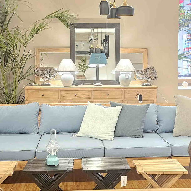 Teak Gartenlounge mit Sitzpolster in Türkies