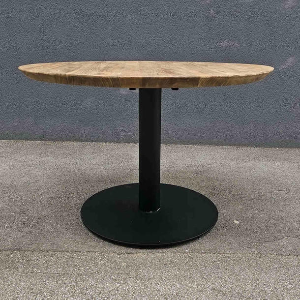 Tischplatte Rund mit Schweizer Kante aus recycled Teak