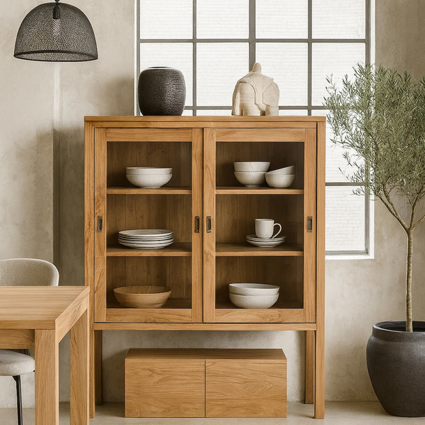 Vitrinen Schrank Icon aus recyceltem Teak massiv