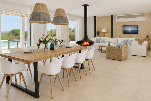 Esstisch TABLE TOP RECACLED mit Metallbeinen Trapez im großen Esszimmer Ambiente