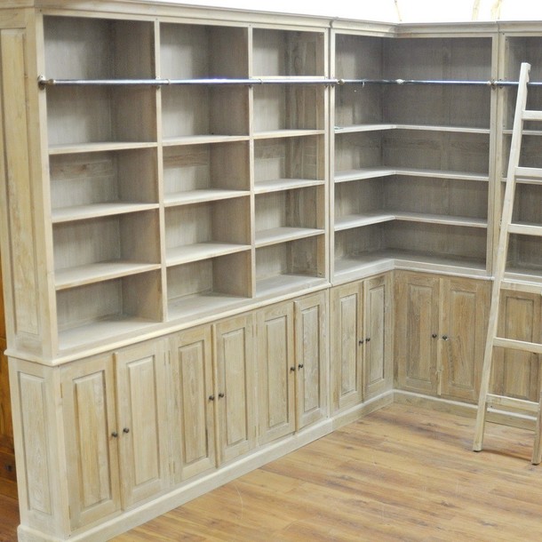 Detail Bibliothek Shakespeare aus Teak massiv mit Leiter und Reling, Handarbeit vom Schreiner