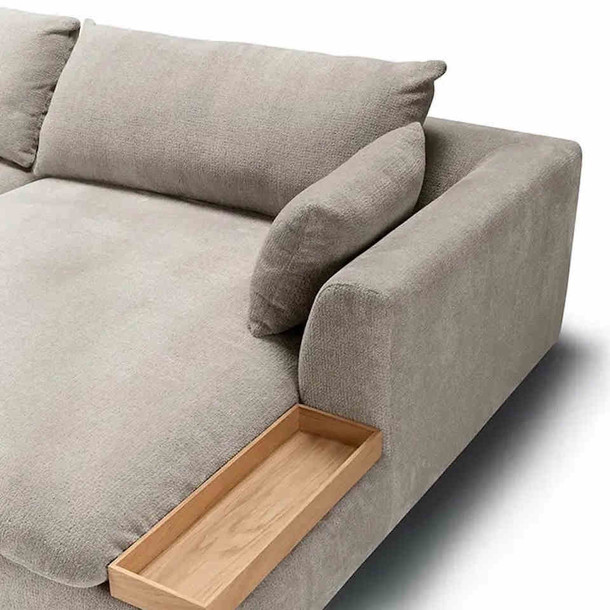 Detail Foto Chaiselongue mit Ablage Tablett aus Holz, Chaiselongue Milou, mit Viscoschaum Sitzflaeche fuer besten Sitzkomfort, modernes Sofa mit modularem System