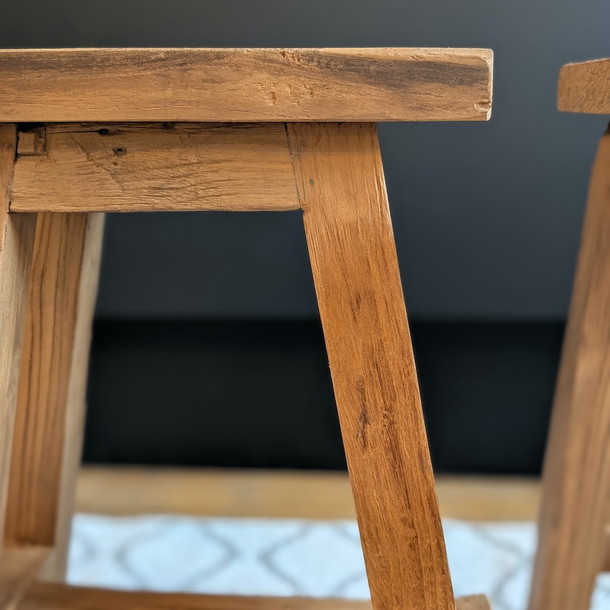 Detailansicht Hocker Schliersee Holz, recycelt, Teak massiv