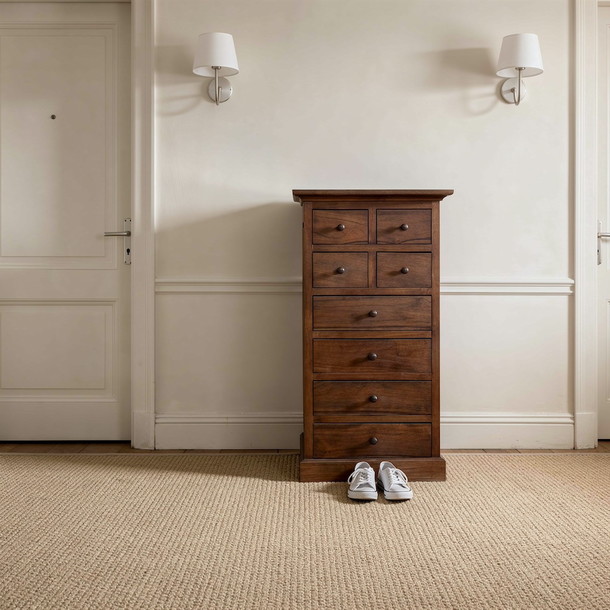 Klassische Schubladenkommode aus Teak massiv mit vier grossen und vier kleinen Schubladen, ideal als Flurkomme mit viel Stauraum, Moebelstueck vom Schreiner handgefertigt, Massanfertigung ohne Aufpreis, MOEBEL KOLONIE Muenchen