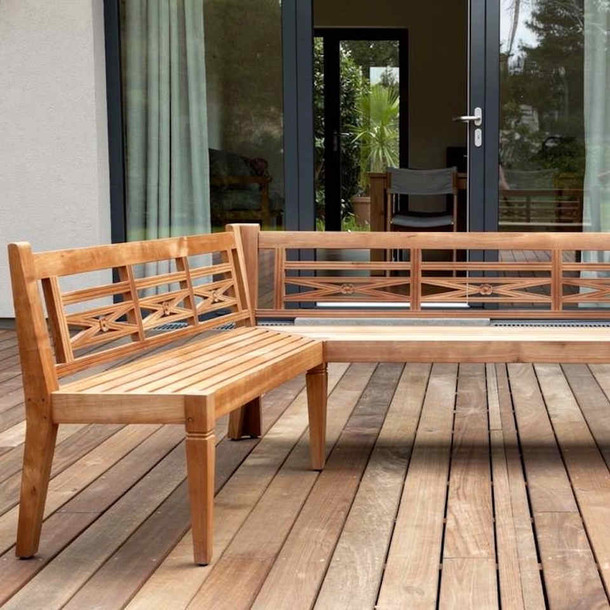 Massive Eckbank Java aus Teakholz, Schreiner Handarbeit mit Schnitzerei, MOEBEL KOLONIE München, Massanfertigungen ohne Aufpreis