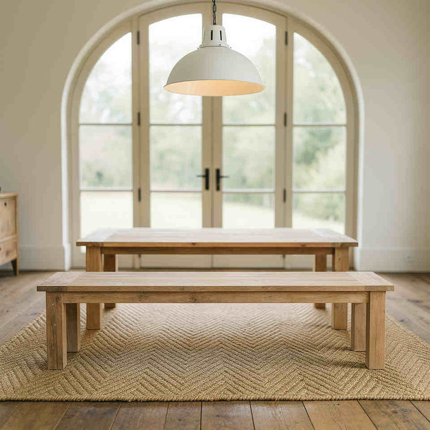 Massive Sitzbank Barli aus gebuerstetem Teak, Bank aus recyceltem Altholz und zertifiziertem Plantagenholz, Handarbeit vom Schreiner, passend zu massiven Esstischen, Sitzbank ohne Rueckenlehne