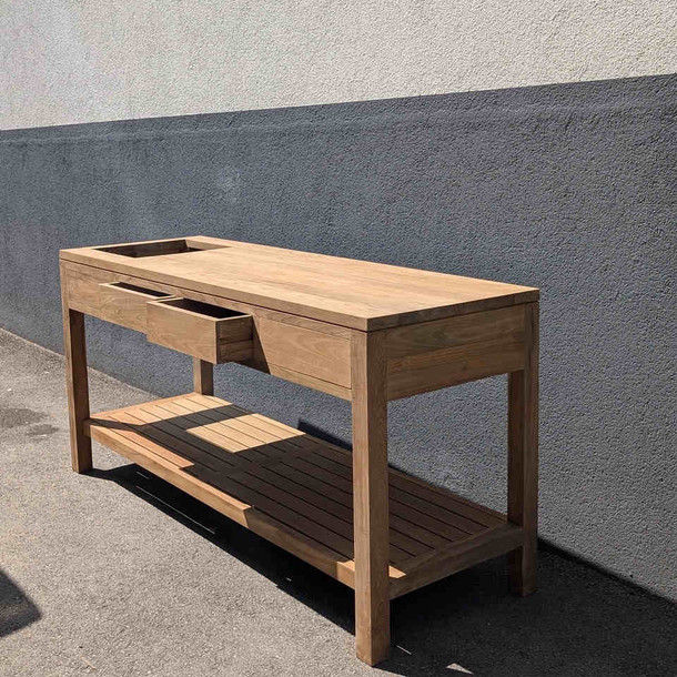 Outdoor Kueche Cucina aus Teakholz mit 3 Schubladen
