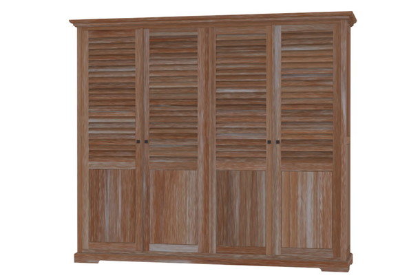 Schrank aus Teak Massivholz in der Farbe White Wasch aus unserer MOEBEL KOLONIE Farbauswahl, Schrank mit vier Schwingtueren im Shutter Design im oberen Teil und Vollholz Optik im unteren Bereich, Massivholz Schrank aus Teak in Handarbeit vom Schreiner gefertigt, Schrank nach Mass aus massivem Teak, Muenchen Moebel Manufaktuer und Design, frei konfigurierbar