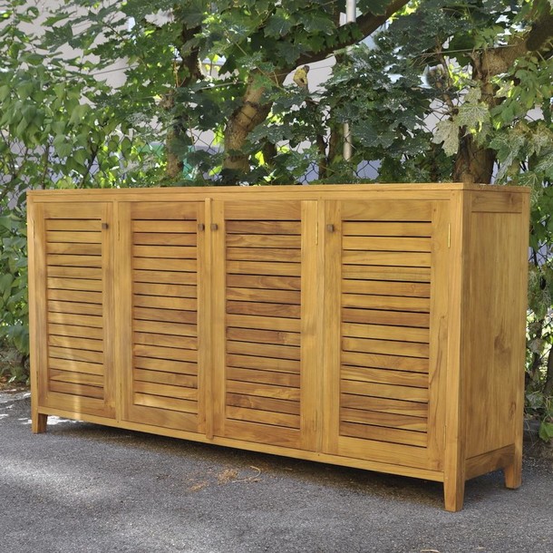 Sideboard Lamelle aus massivem Teakholz mit flachem, modernem Shutter - Tuerfuellung