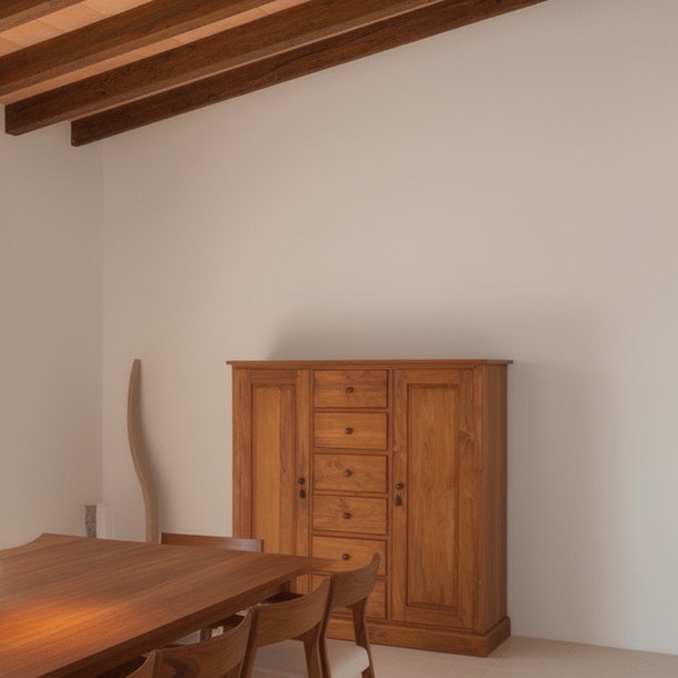 Teak massiv Highboard Colombo mit zwei grossen Türen links und rechts, sowie sechs Schubladen im Mittelteil, Moebelstueck mit viel Stauraum, vom Schreiner in der MOEBEL KOLONIE Manufaktur handgefertigt