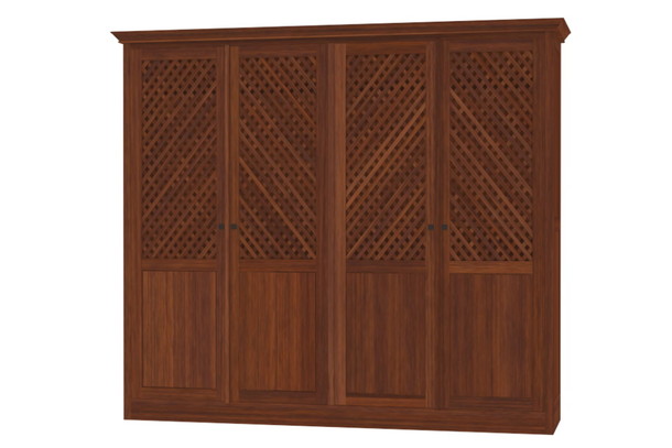 Teak massiv Schrank mit vier Schwingtueren in Lettice Geflecht Optik, Schlafzimmer Massivholz Teak Moebel von Schreiner Hand in bester Qualitaet gefertigt, Muenchen Moebel aus Teak Massviholz frei konfigurierbar, Schrank in der Farbe Antik aus der MOEBEL KOLONIE  Farbauswahl