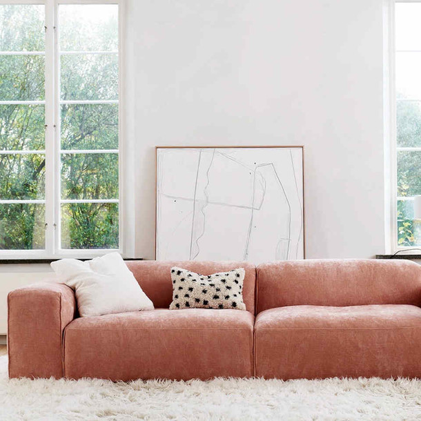 exklusives Design Sofa Edda mit schoenem Stoffbezug in der Farbe Rosé, grosses Stoffsortiment in unterschiedlichen Preiskategorien, viele modulare Moeglichkeiten
