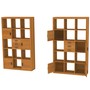 Massives Teak Bücherregal aus zertifiziertem Plantagenholz mit 10 quadratischen Fächern, 3 Schubladen und 4, durch kleine Schwingtürchen, geschlossene Fächer