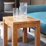 Quadratischer Couchtisch in modernem Design vom Schreiner aus Edelholz Teak gefertigt, Sofa Tisch oder Beistelltisch in bester Schreiner Qualitaet aus unserer MOEBEL KOLONIE Manufaktur, Dekoration und Accessoires Glaeser und Glas Karaffe RIL, Manufaktur und Design Muenchen