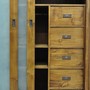 Teak  Massivholz Schrank fuer Kleidung und Waesche mit vier Schiebetueren in Lamellen Optik, frei waehlbare MOEBEL KOLONIE Farbe, Tuer Fuellungen und  Beschlaege, individuelles Wunsch Mass moeglich, Schrank aus Massivholz Teak mach Mass, Muenchen Moebel