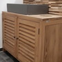 Teak massiv Waschtisch Riva mit Aufsatz Waschbecken aus Keramik in der Farbe Grey, Waschtisch mit zwei Schwingtueren mit Shutterfronten,