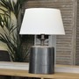 Tischlampe Bologna mit Fuß aus Metall und Lampenschirm aus Stoff in der Farbe ecru
