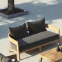 Zweisitz Sofa Ubud, handgefertigt aus Teak massiv, die Polster sind mit wetterfestem, strapazierfaehigem Stoff bezogen