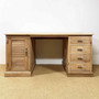 klassischer Schreibtisch aus massivem Teakholz, der Schreibtisch Moebel Kolonie hat vier senkrecht verlaufende  Schubladen und ist durch seine beiden seitlichen Container Fuesse ein echtes Stauraumwunder mit viel Platz fuer Computer und Zubehoer oder auch Ordner, Homeoffice Moebel Muenchen, MOEBEL KOLONIE Manufaktur und Design